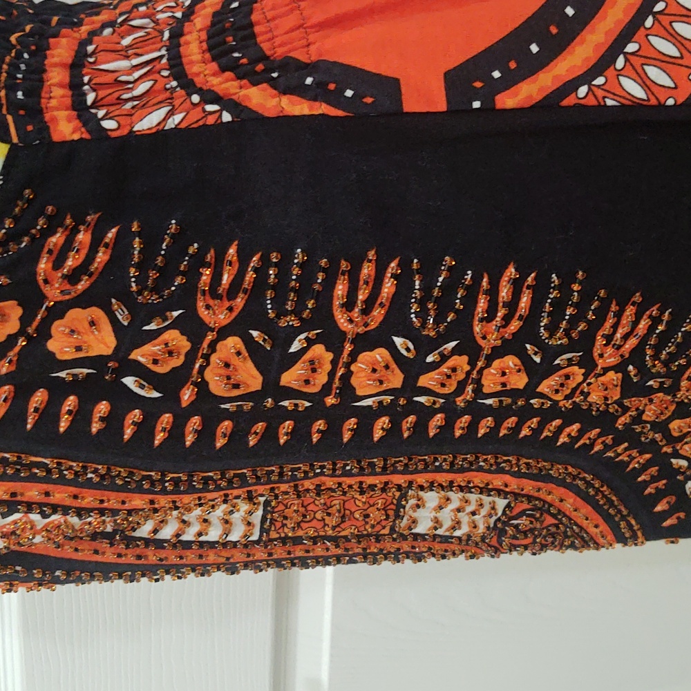 Women's Beaded V-neck Halter Print Dress | M - Picture 6 of 11